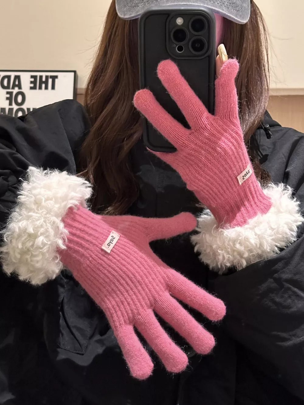 Fuzzy Cuff Knitted Gloves, image 6