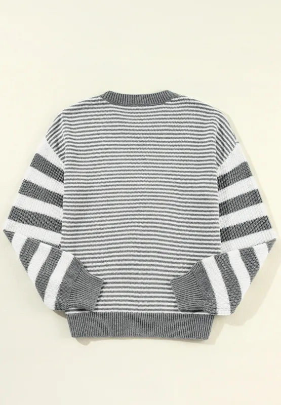 Striped Round Neck Dropped Shoulder Sweater, image 13