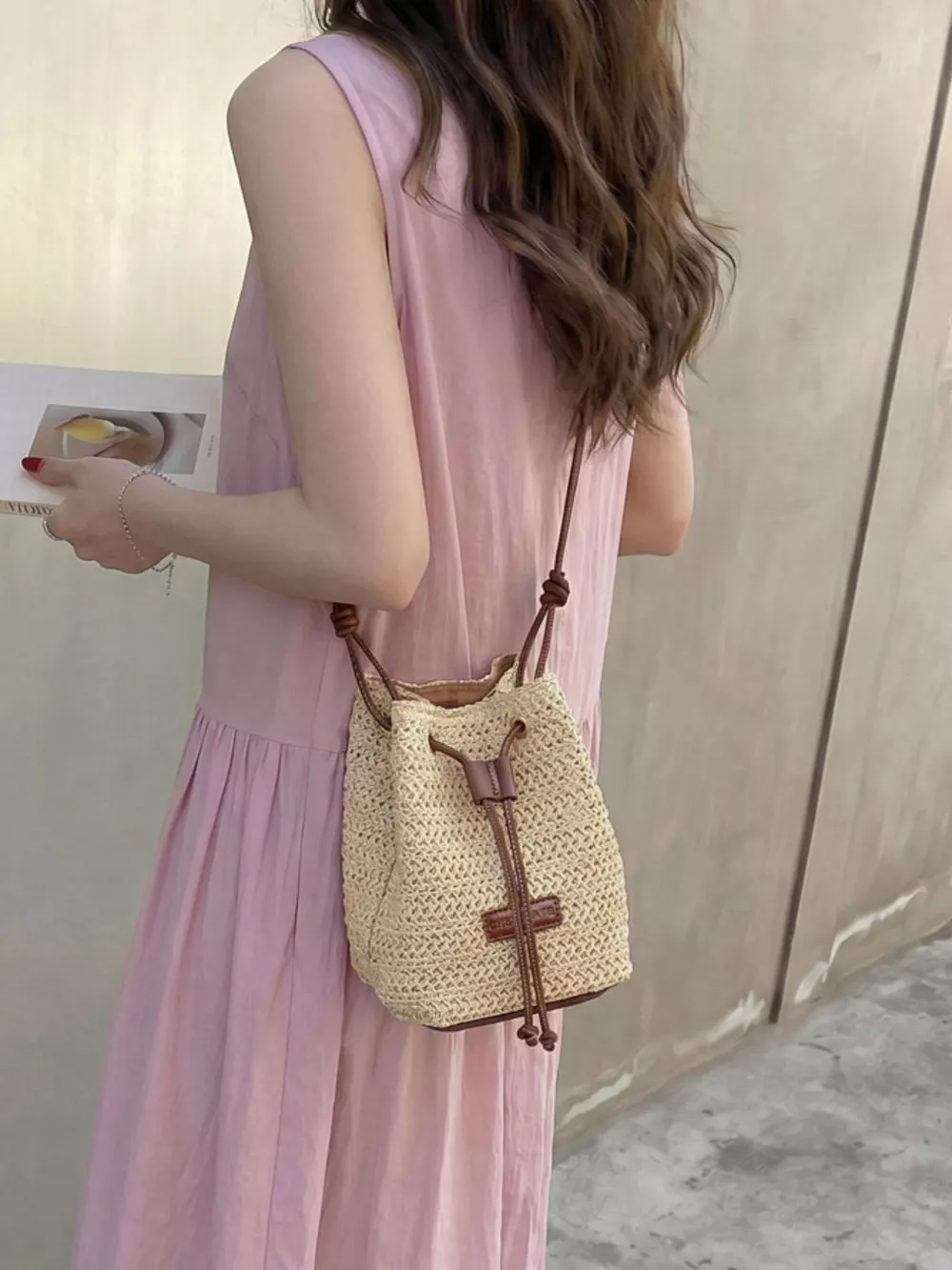 Straw Bucket Crossbody Bag, image 6
