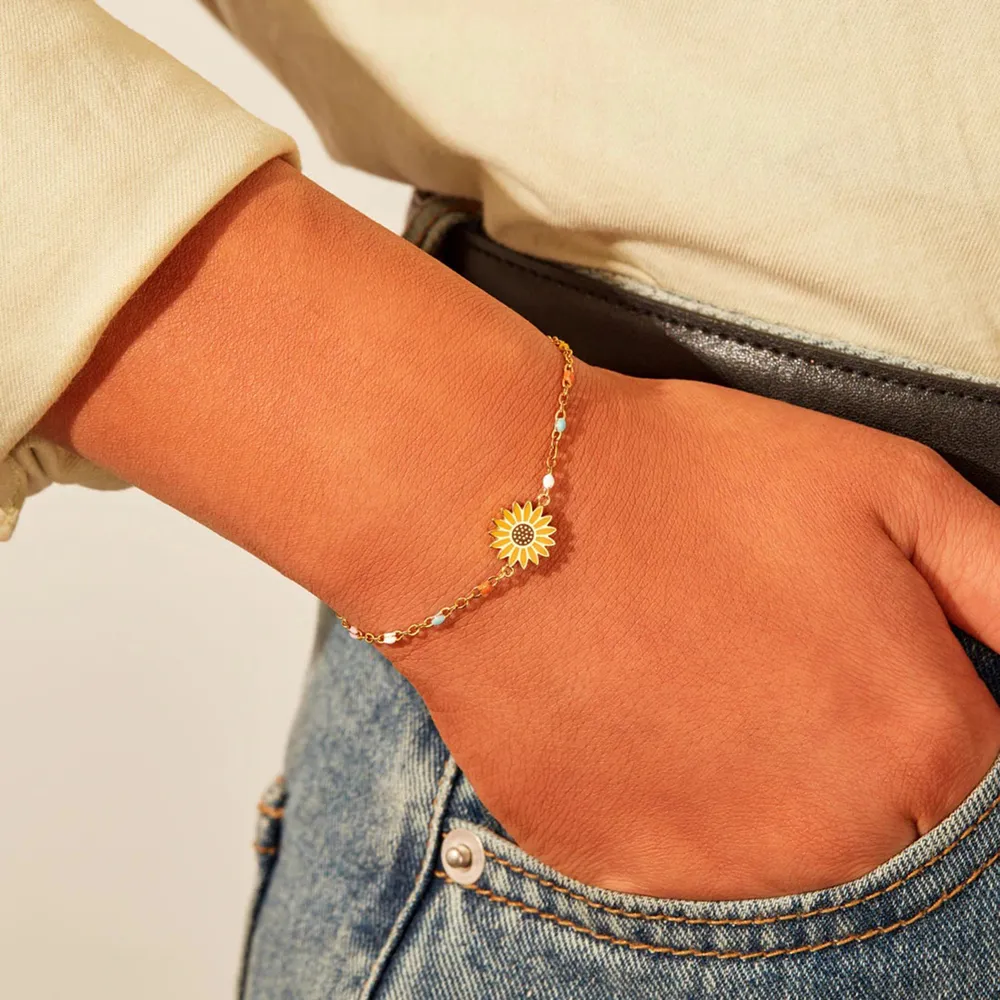 Sunflower Shape 18K Gold-Plated Bead Bracelet, image 2