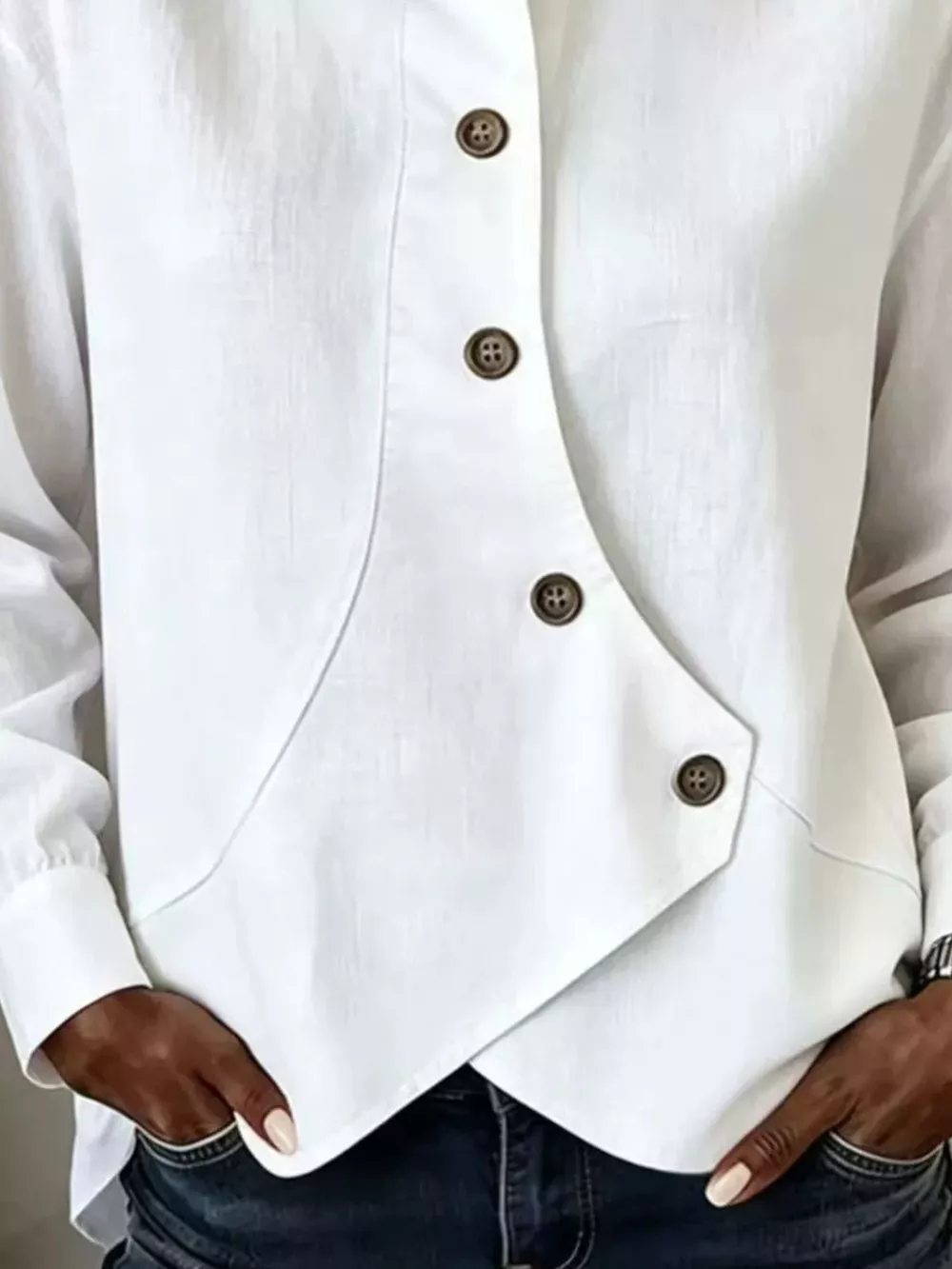 Full Size Asymmetrical Button Down Shirt Plus Size, image 3