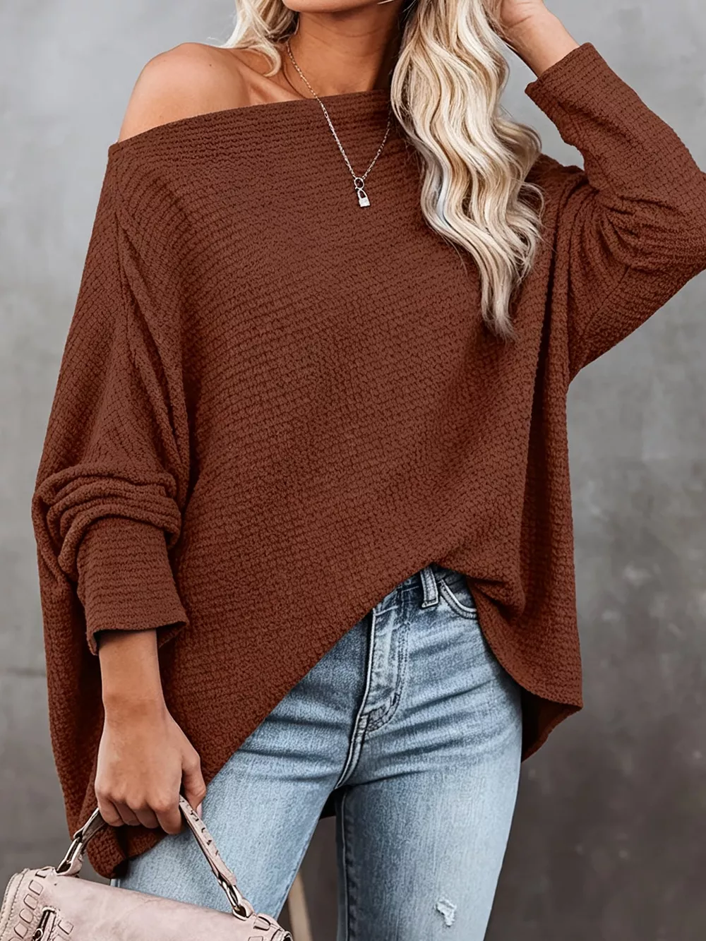 One-Shoulder Waffle Knit Top, image 3