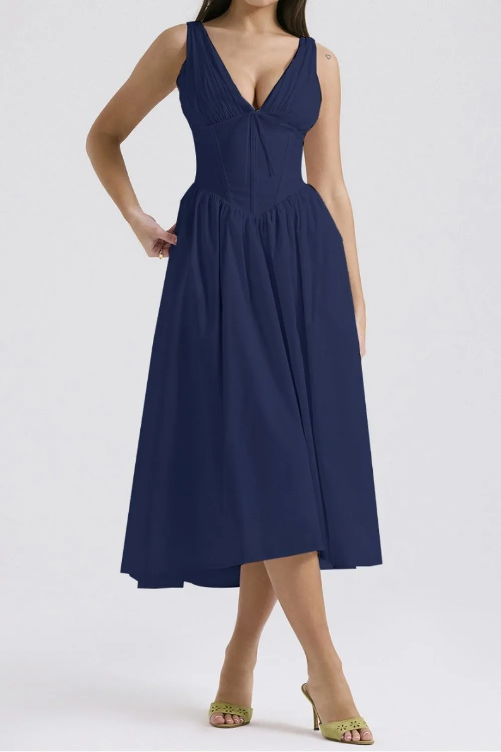 Ruched V-Neck Sleeveless Dress with Pockets, image 10