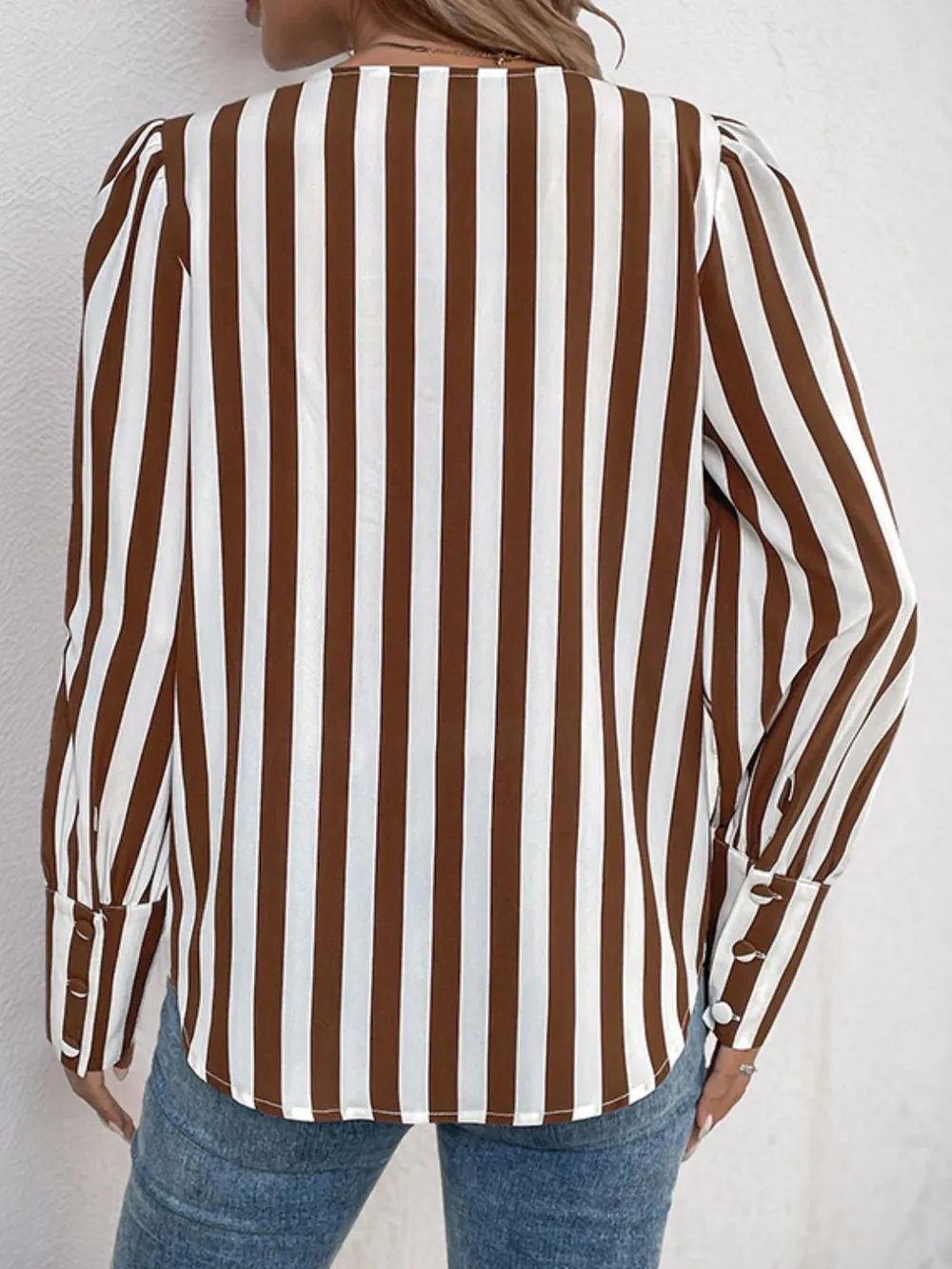 Striped Round Neck Long Sleeve Blouse, image 7