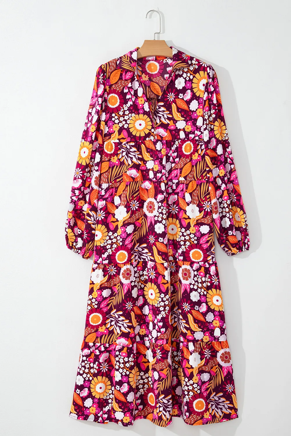 Printed Johnny Collar Long Sleeve Midi Dress, image 3