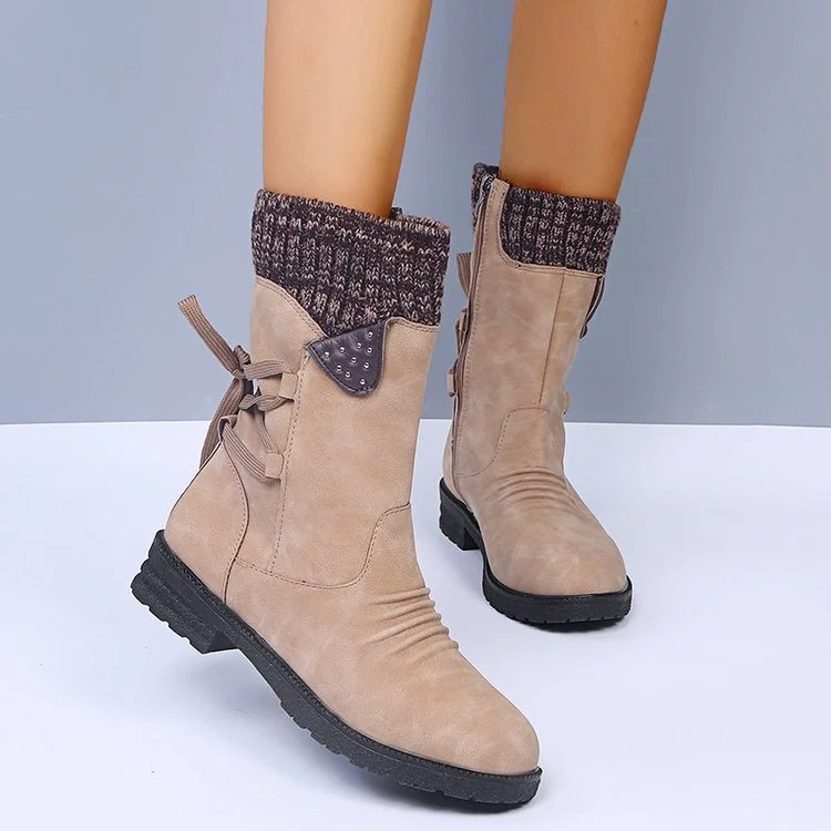 Knitted Cuff Round Toe Boots, image 7