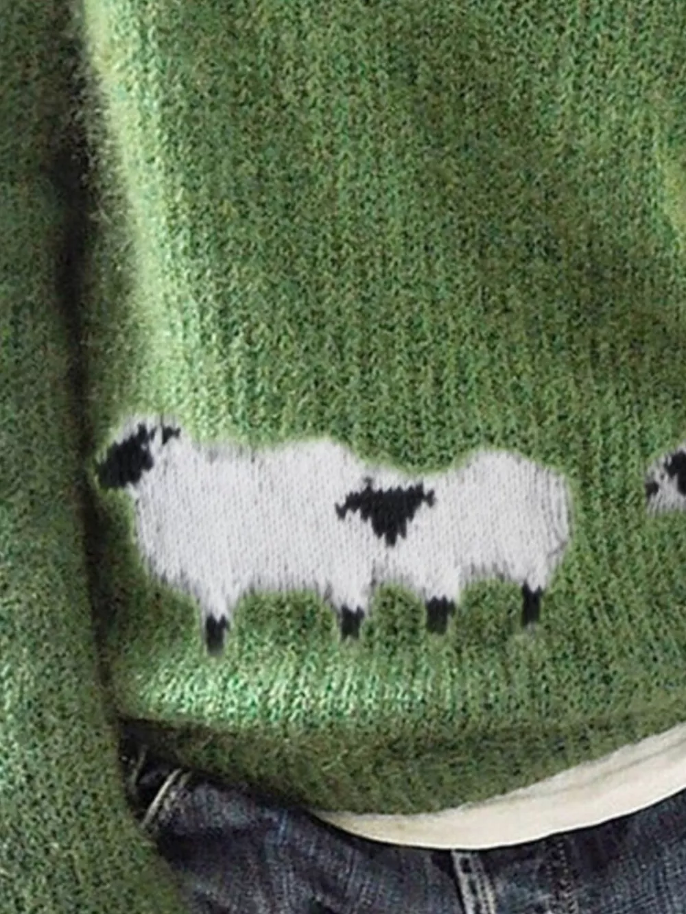 Full Size Sheep Pattern Round Neck Sweater Plus Size, image 3