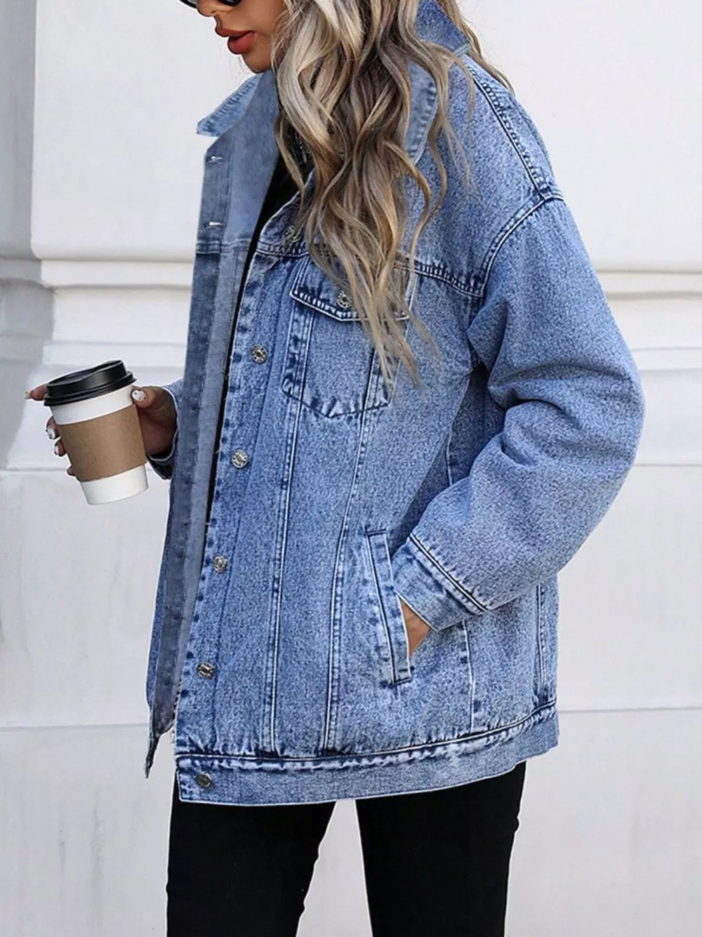 Washed Button Up Oversized Denim Jacket, image 6
