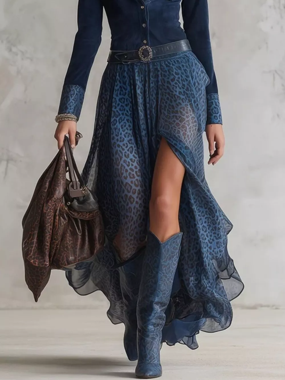 Leopard Button Front Slit Maxi Dress, image 3