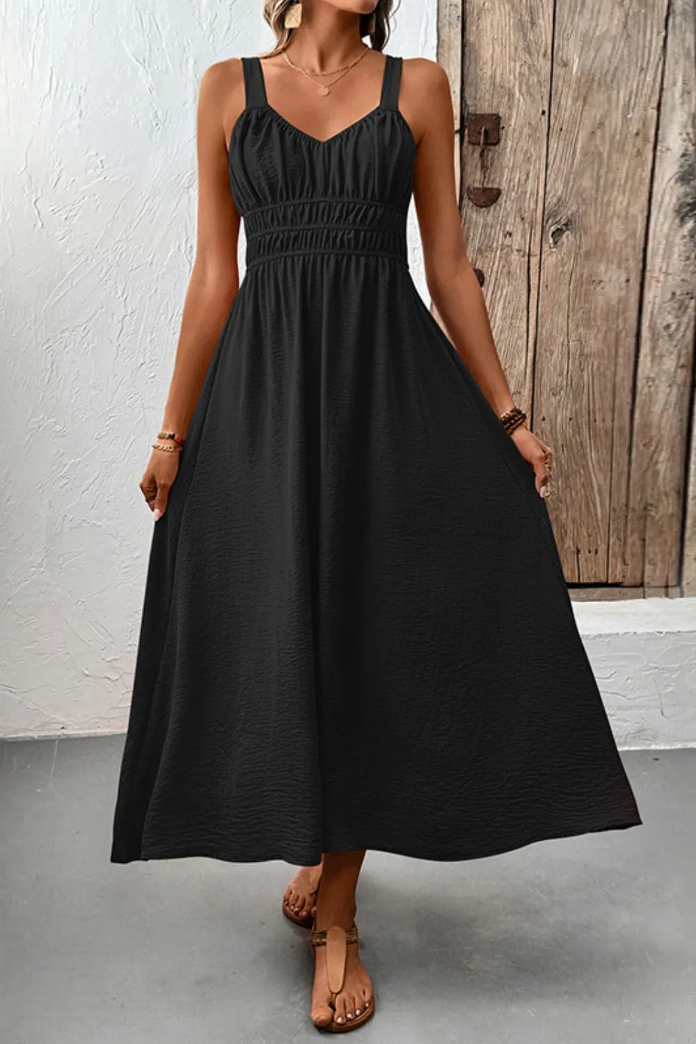 Ruched Wide Strap Cami Dress, image 4
