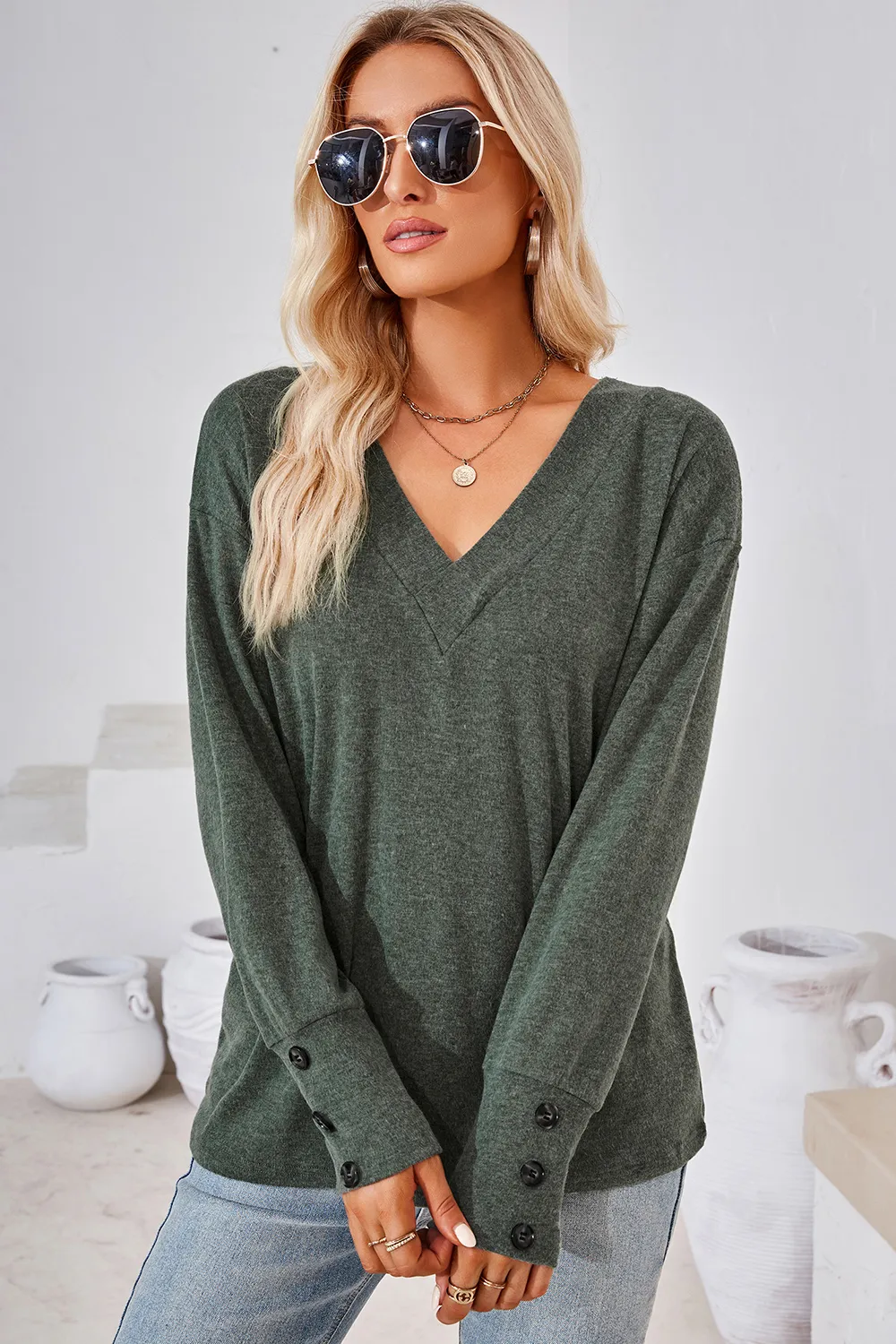 V-Neck Dropped Shoulder T-Shirt, image 17
