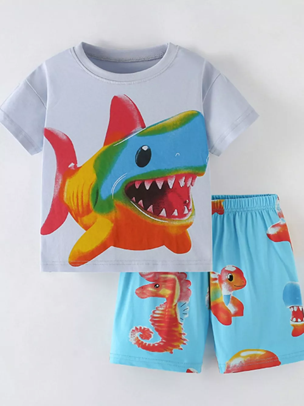 Children's Rainbow Shark Print Tee and Shorts Set, image 2