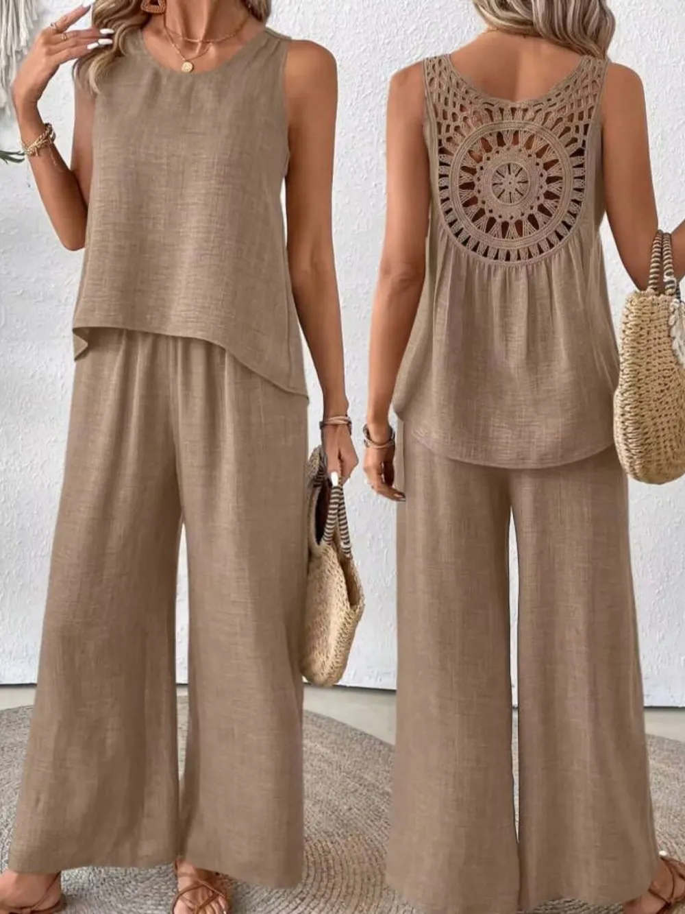 Round Neck Tank and Wide Leg Pants Set, image 11
