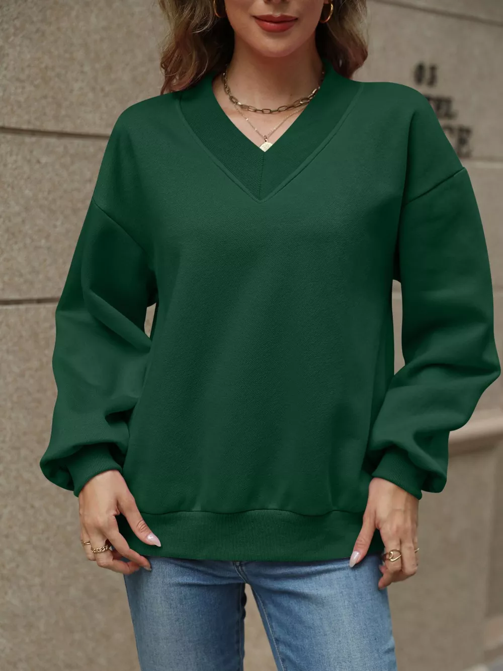 V-Neck Solid Color Casual Sweatshirt, image 23