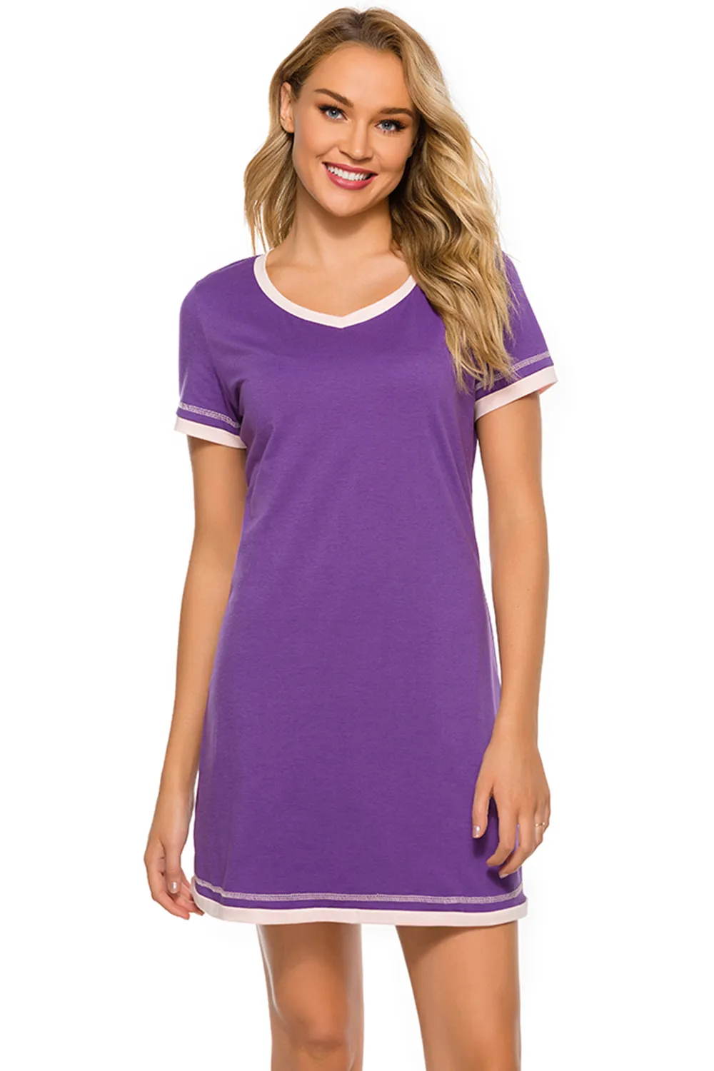 Contrast Trim Short Sleeve Lounge Dress, image 22