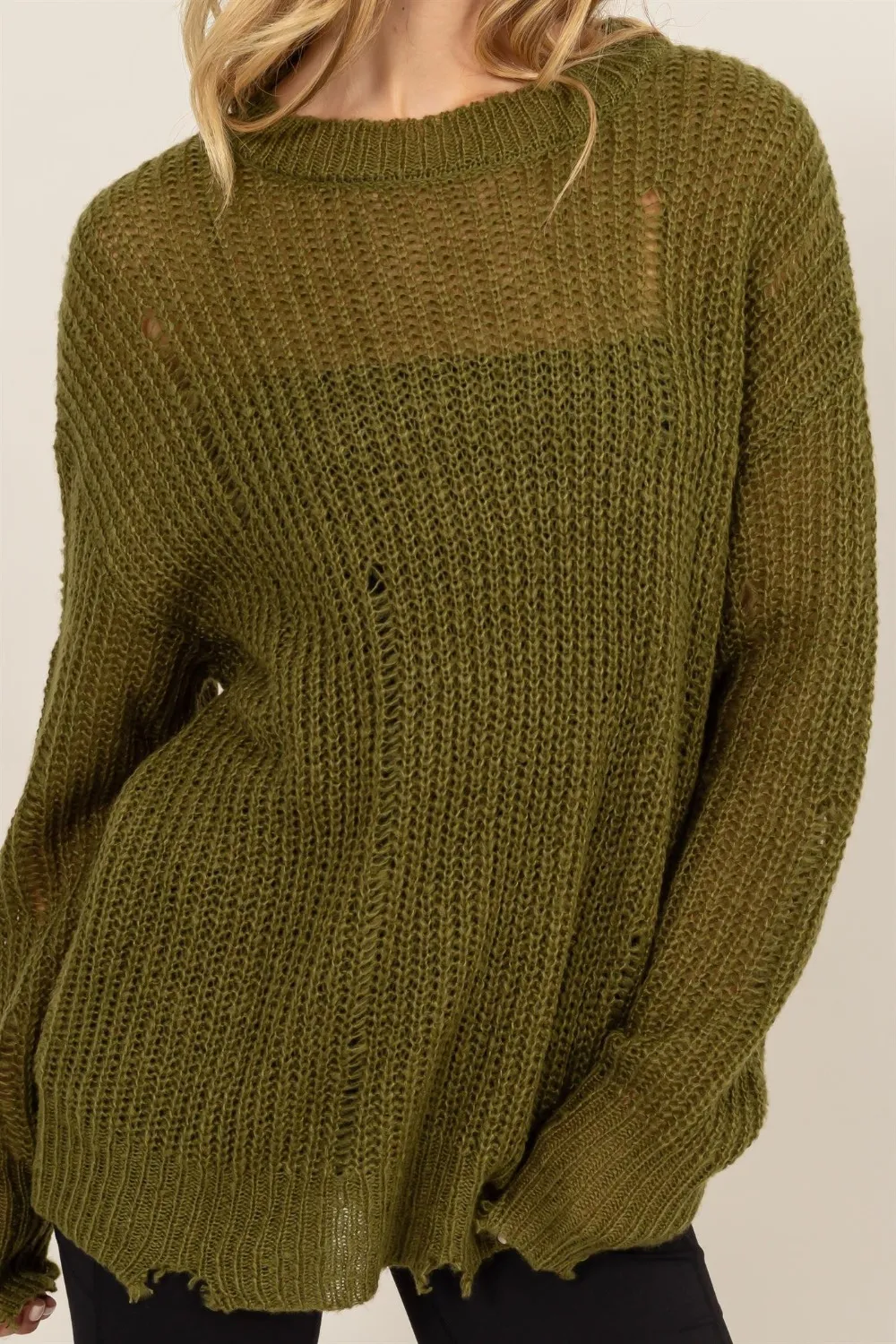 Distressed Long Sleeve Knit Top, image 5