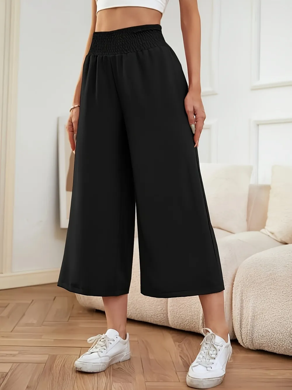 Elastic Waist Wide Leg Pants, image 2