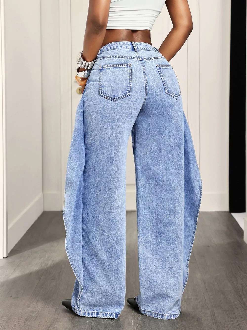 High-Waisted Ruffled Wide-Leg Jeans, image 5