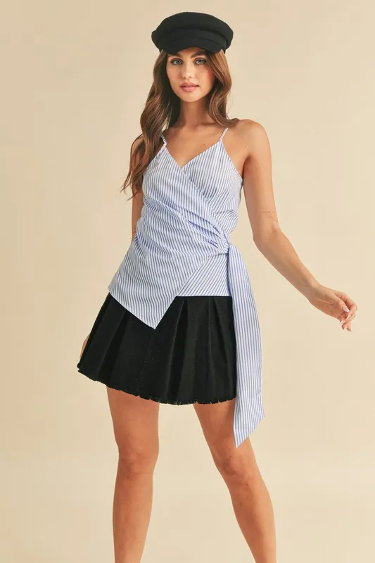 Side Knotted Surplice Striped Cami, image 6