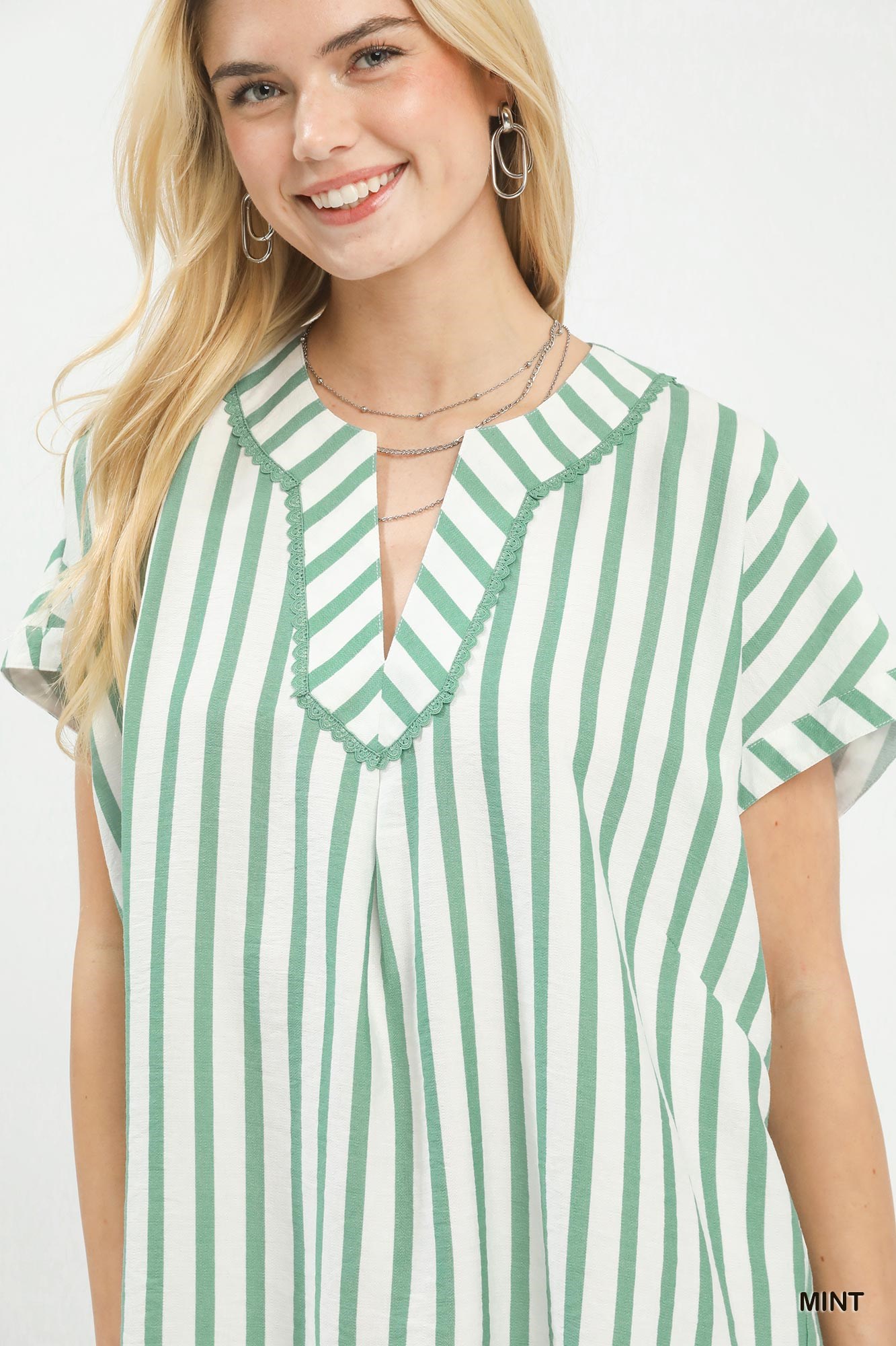 Mixed Stripe Split Neck Oversized Blouse, image 5