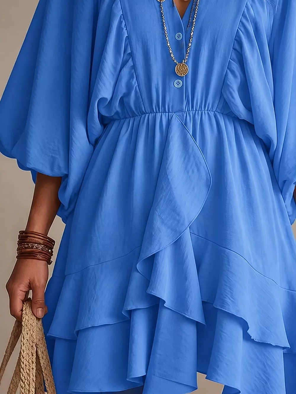 Ruffled Balloon Sleeve Mini Dress, image 6