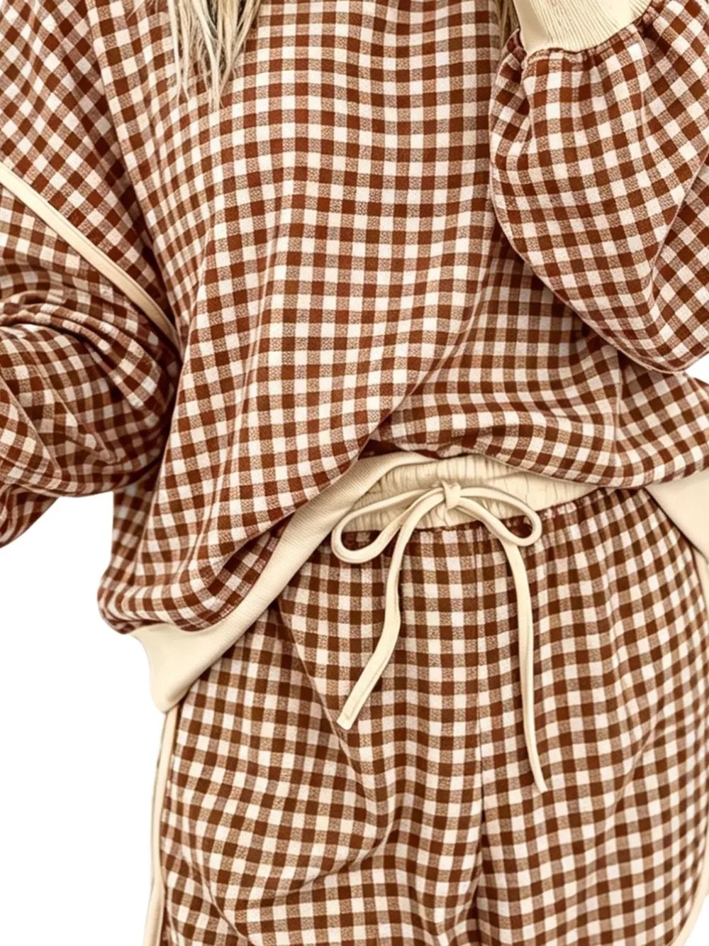 Plaid Long Sleeve Top and Shorts Set, image 3