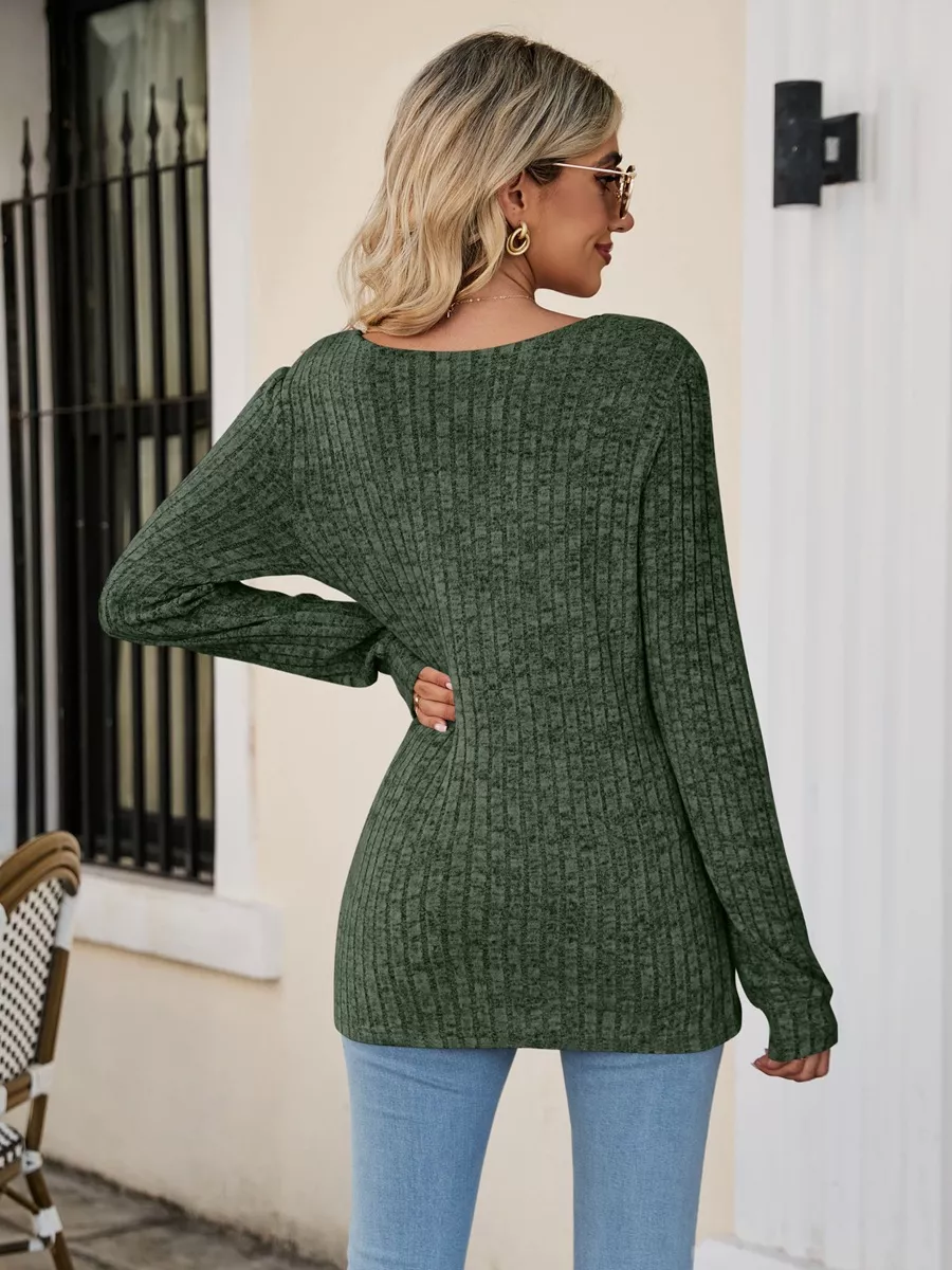 Ribbed Square Neck Long Sleeve T-Shirt, image 21