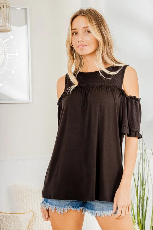 Full Size Frill Round Neck Cold Shoulder T-Shirt Plus Size, image 5