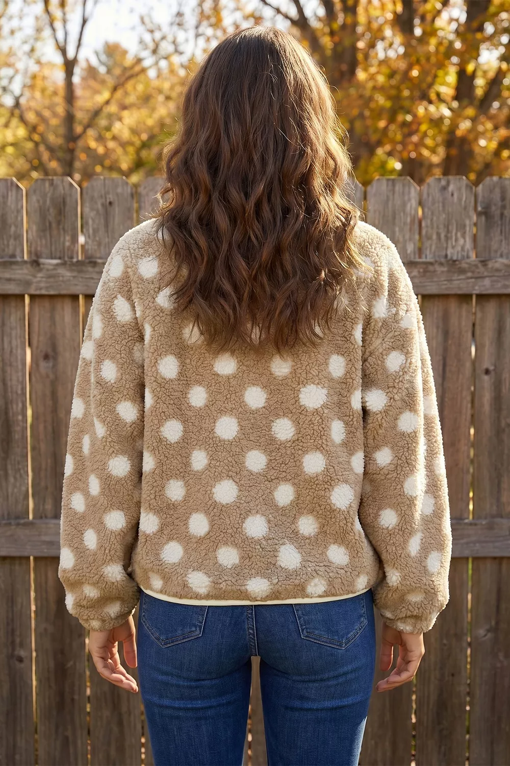 Polka Dot Faux Fur Metal Button Placket Shift Silhouette Jacket, image 3