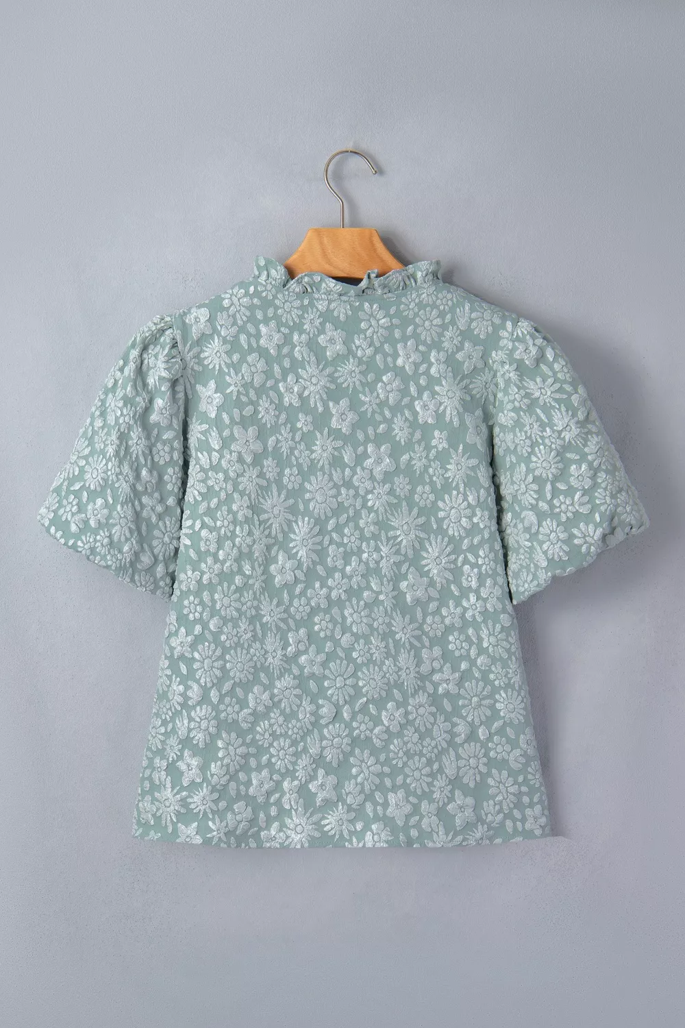 Floral Textured Jacquard Puff Sleeve Blouse, image 4
