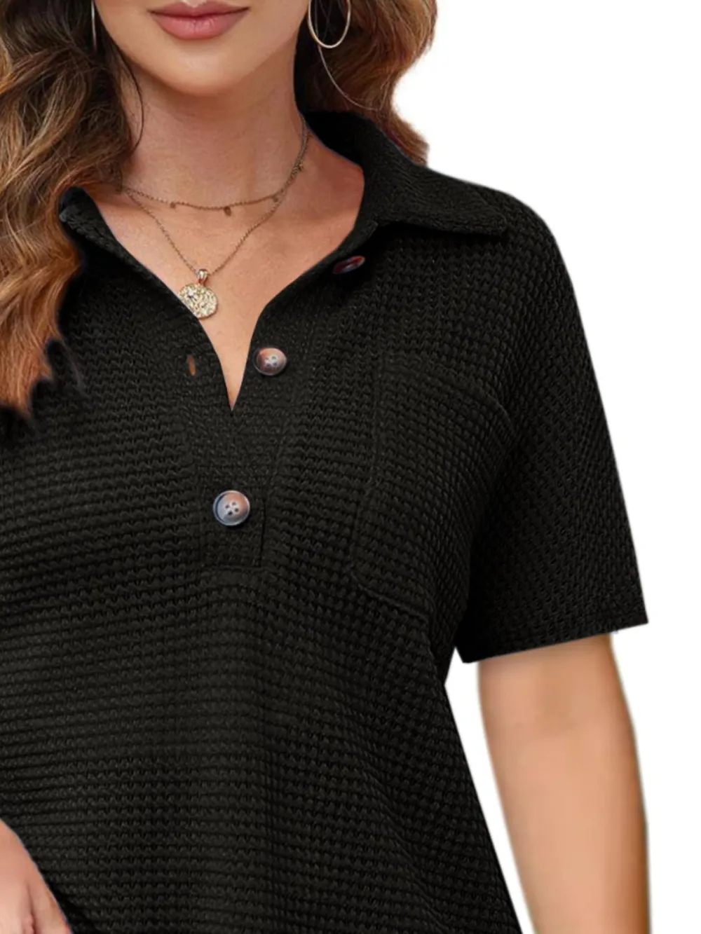 Waffle-Knit Short Sleeve Polo Shirt, image 12
