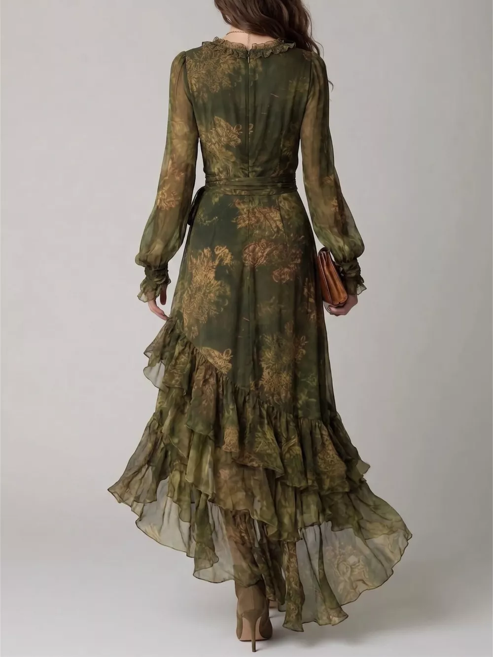 Floral Print Ruffle Hem Wrap Maxi Dress, image 2