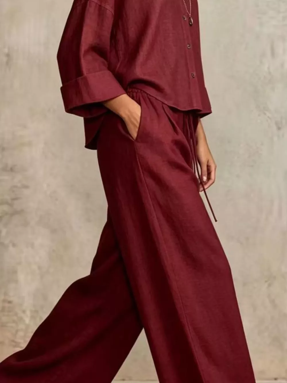 Full Size Button-Down Shirt and Wide-Leg Pants Set Plus Size, image 11