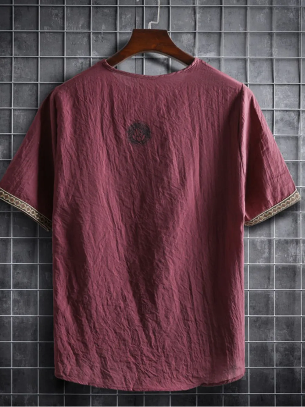 Men's Plus Size Texture Short Sleeve Top with Ethnic Trim, image 12