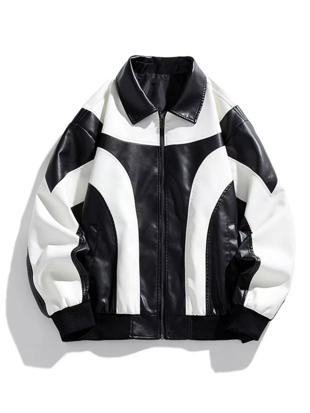 Men's Two-Tone Retro Style Faux Leather Jacket, image 2