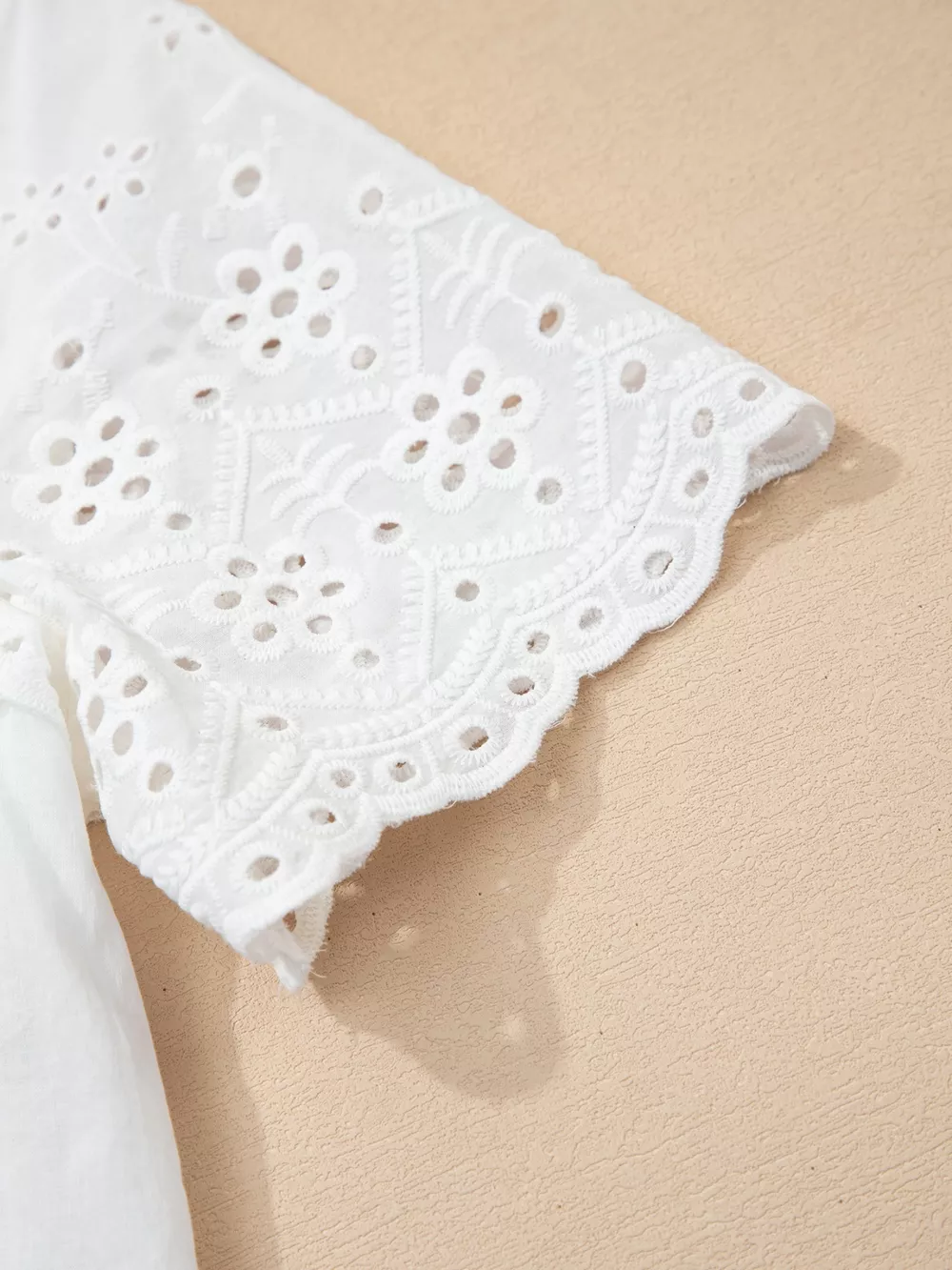 Flower Eyelet Embroidered Patchwork Sheer Short Sleeve Shirt, image 8