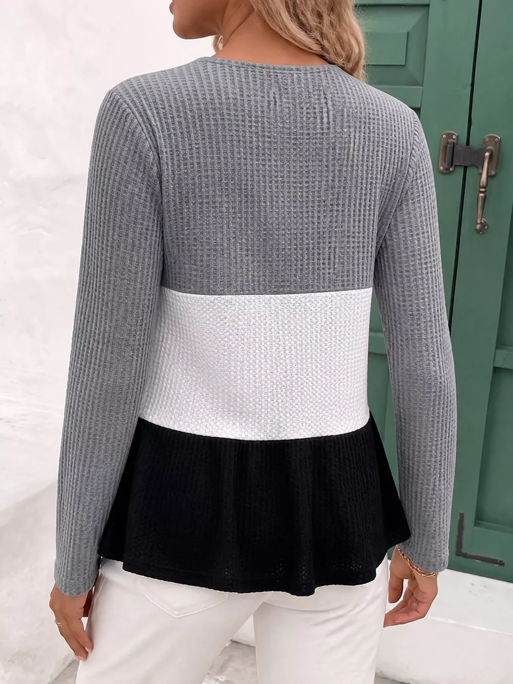 Color Block Waffle Knit Button-Down Cardigan, image 2