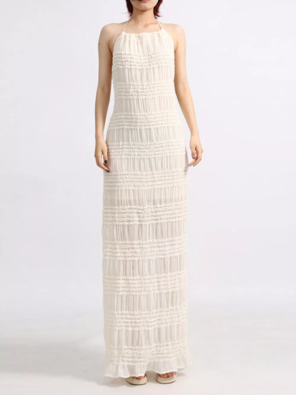 Backless Halter Neck Ruched Maxi Dress, image 3