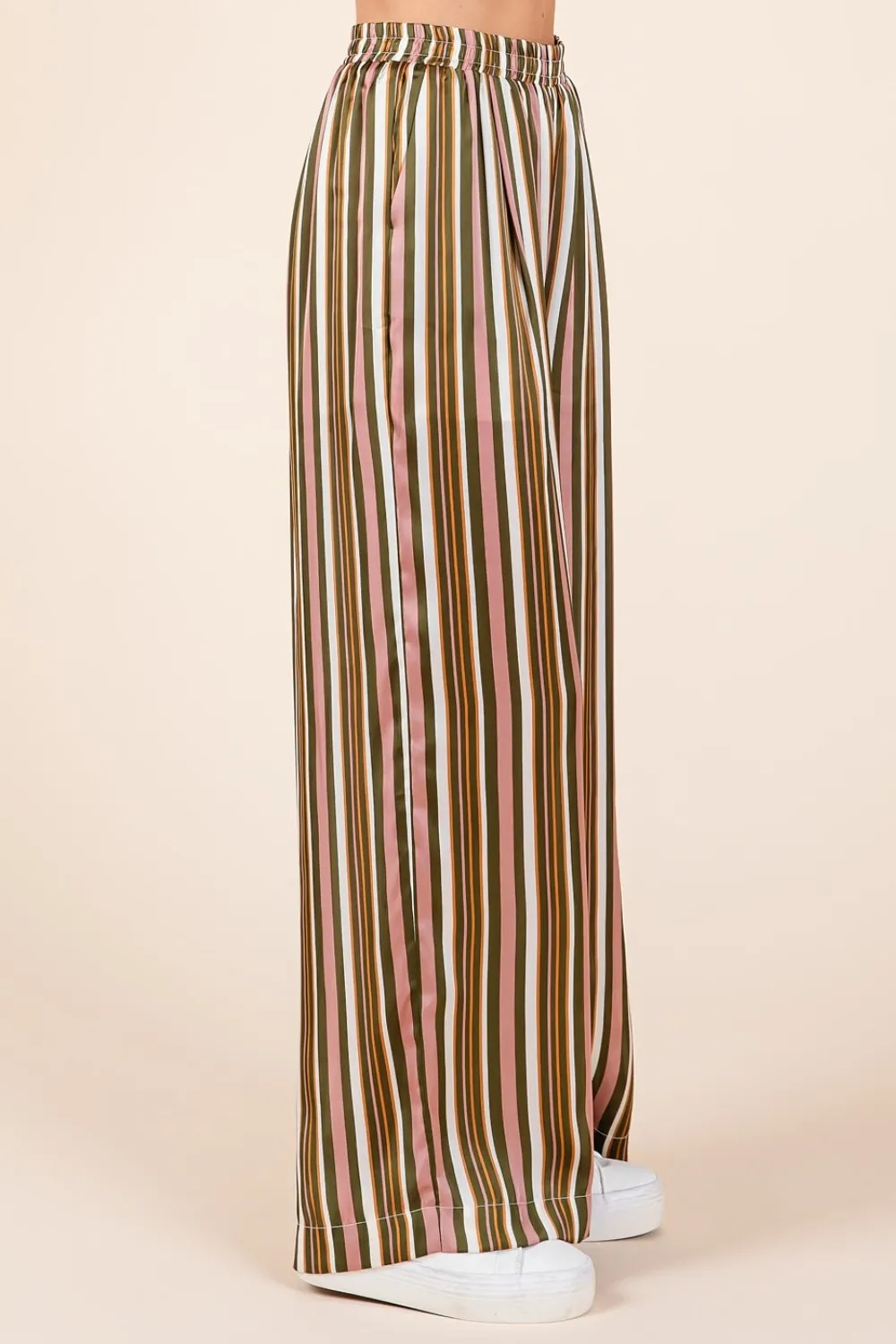 Striped Satin Elastic Waist Wide Leg Pants, image 5