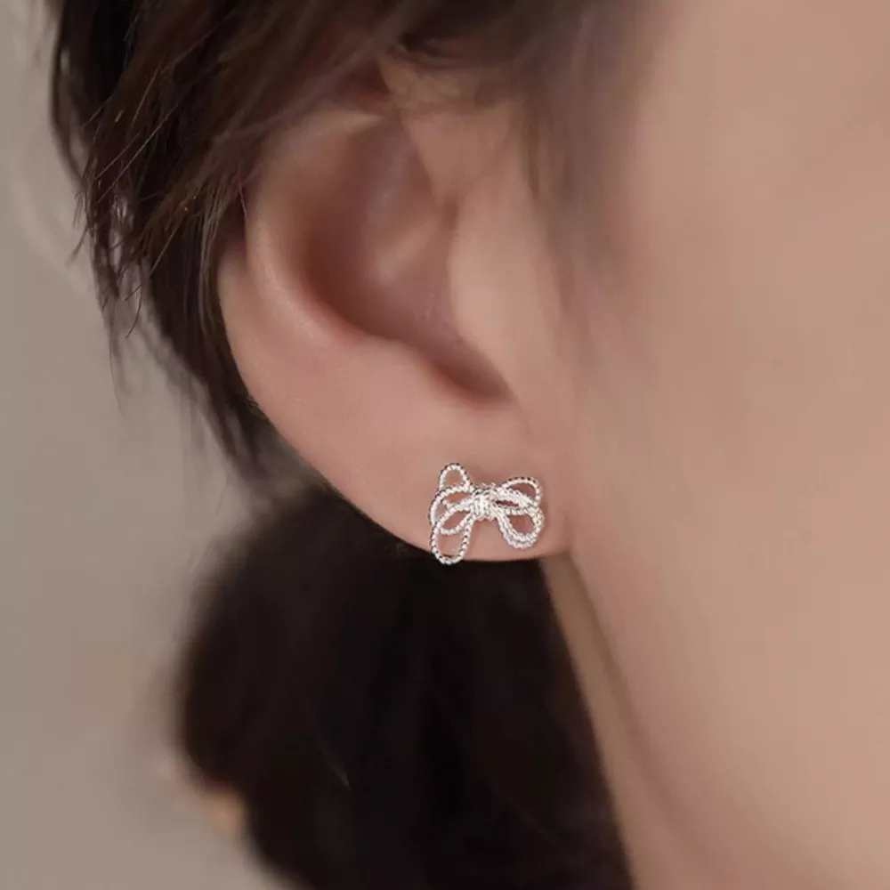 925 Sterling Silver Bow Knot Stud Earrings, image 5