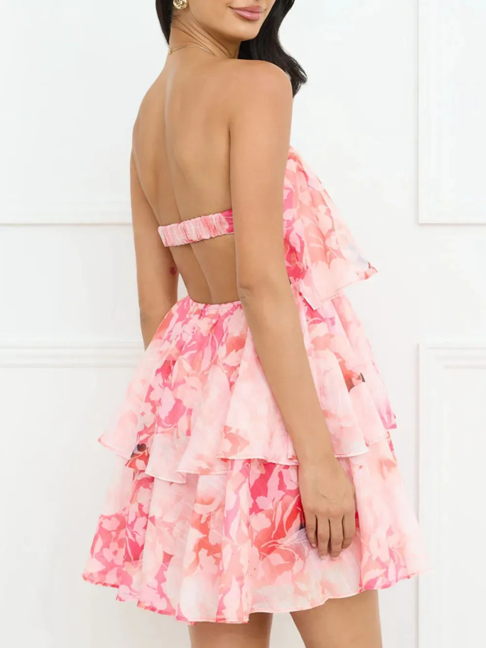 Printed Ruffled Layered Tube Dress, image 7