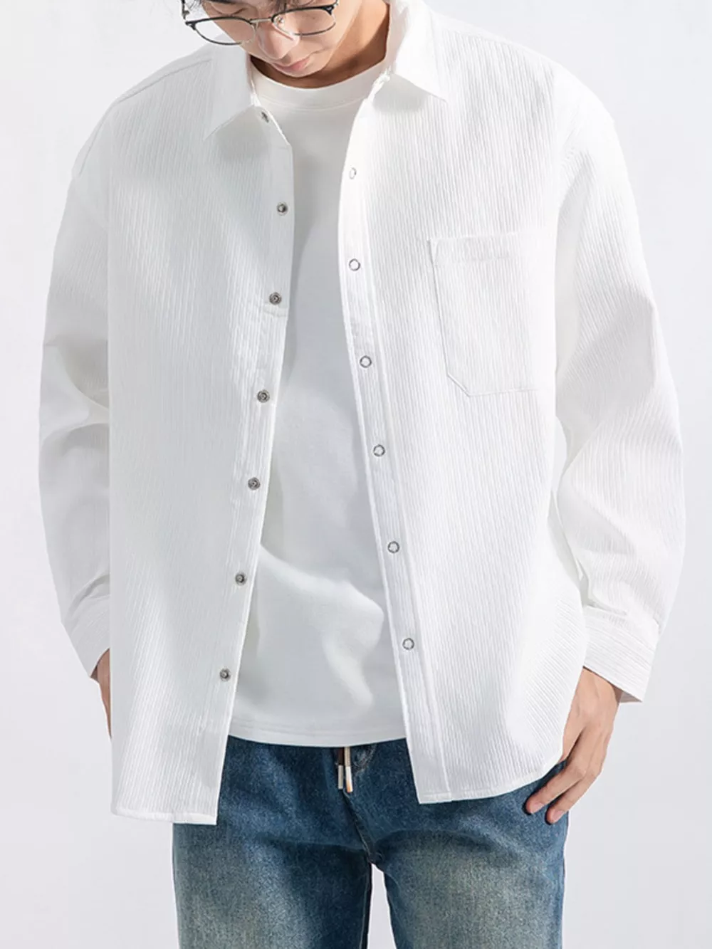 Men's Plus Size Casual Textured Button-Down Shirt, image 10