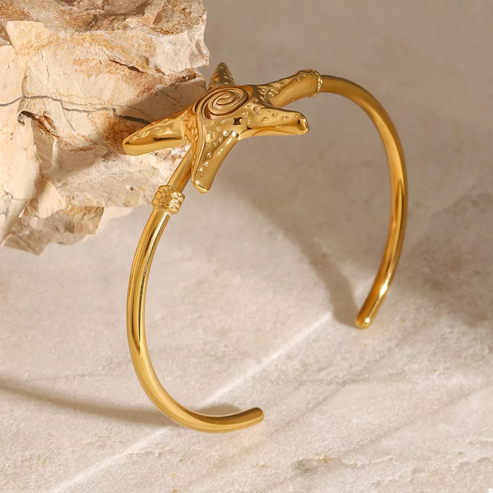18K Gold-Plated Starfish Open Bracelet, image 5