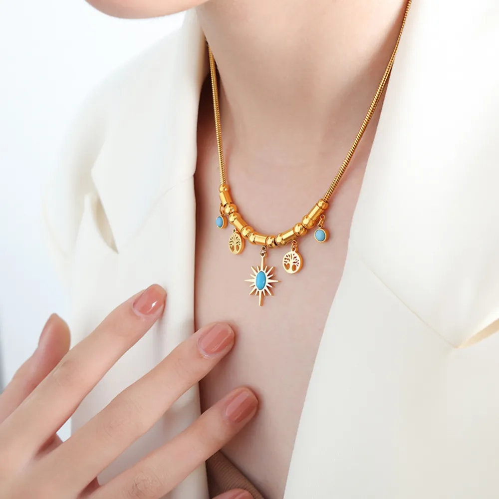 Gold-Plated Titanium Steel Charm Necklace, image 3