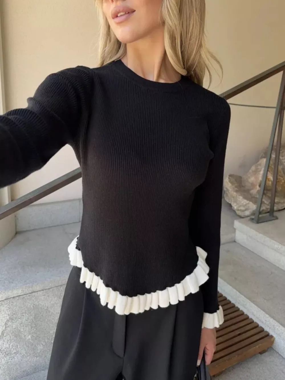 Ruffle Trim Long Sleeve Sweater, image 4
