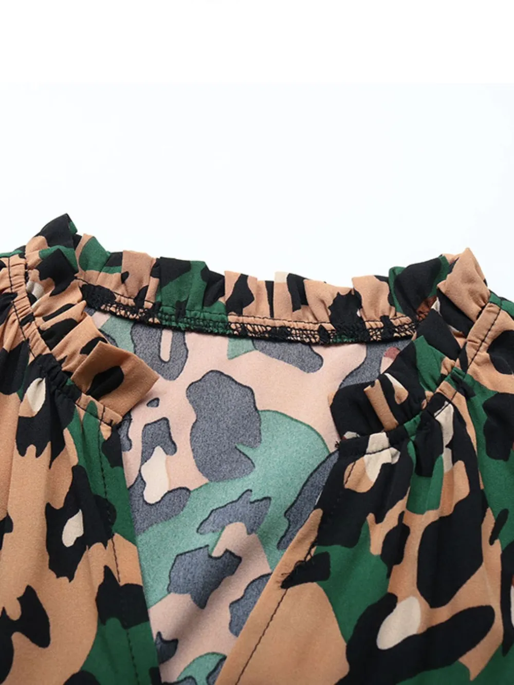 Leopard Notched Flounce Sleeve Midi Dress, image 5