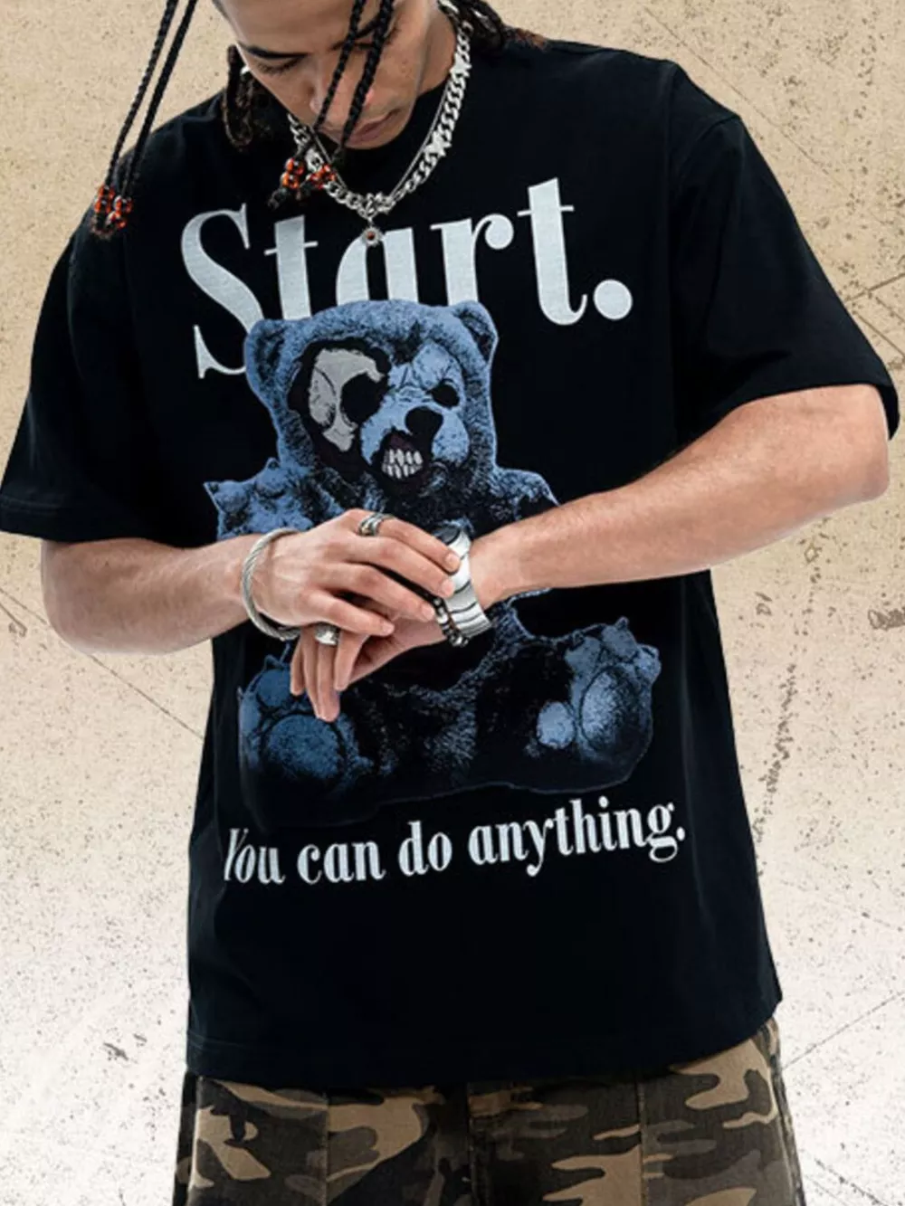Men's Graphic Round Neck Oversized T-Shirt, image 2