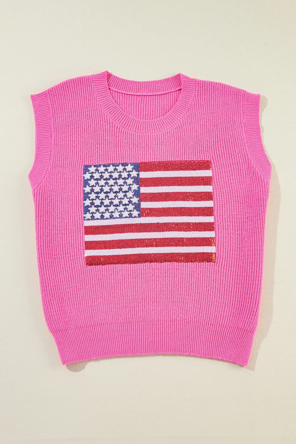 Sequin US Flag Round Neck Sweater Vest, image 6