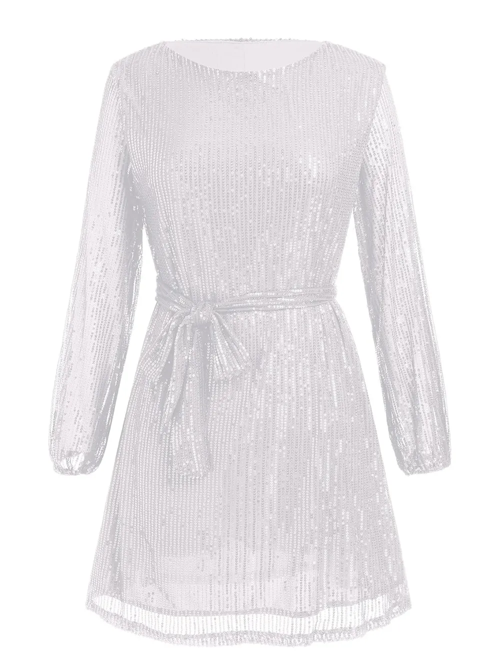 Sequin Tie Waist Long Sleeve Mini Dress, image 7