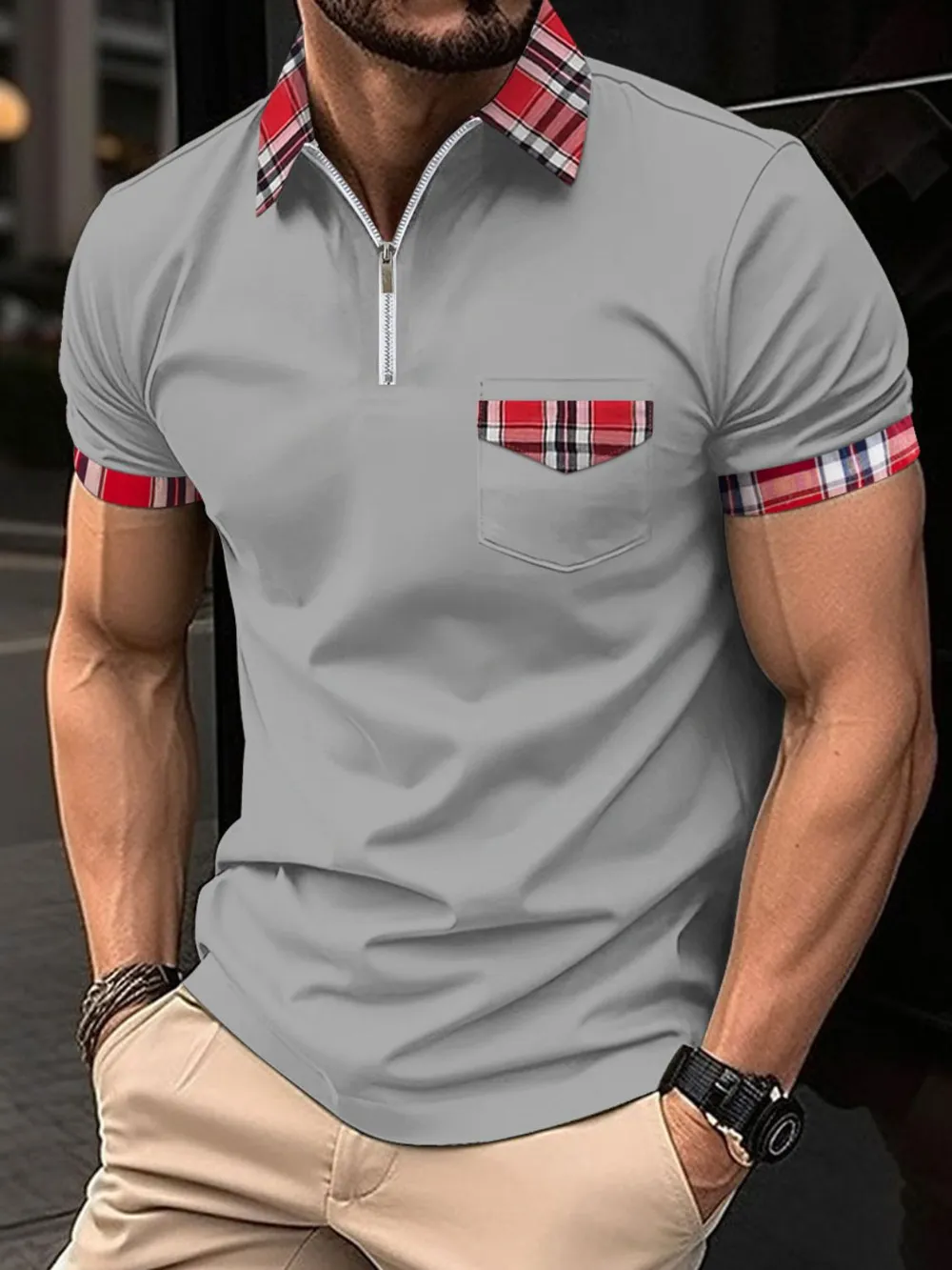 Men's Full Size Zip Collar Short Sleeve Polo Plus Size, image 4